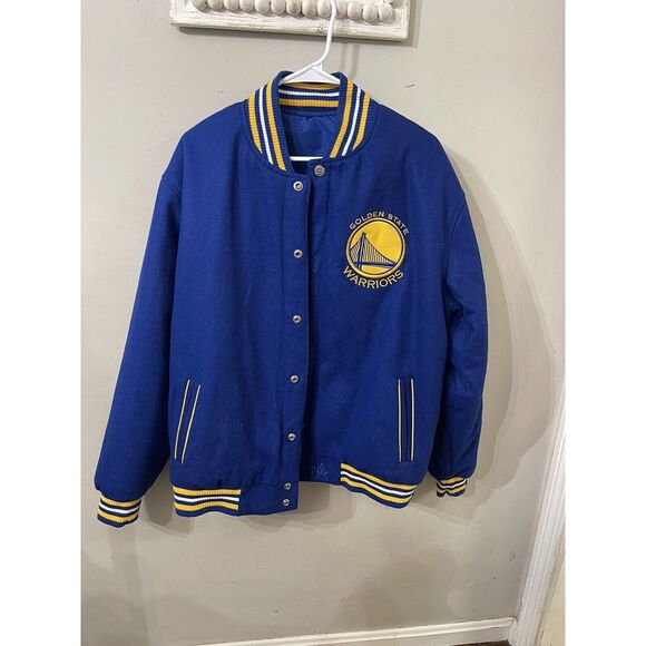 JH Reversible Golden State Warriors Letterman Jacket Blue And Yellow Size large - Picture 3 of 6